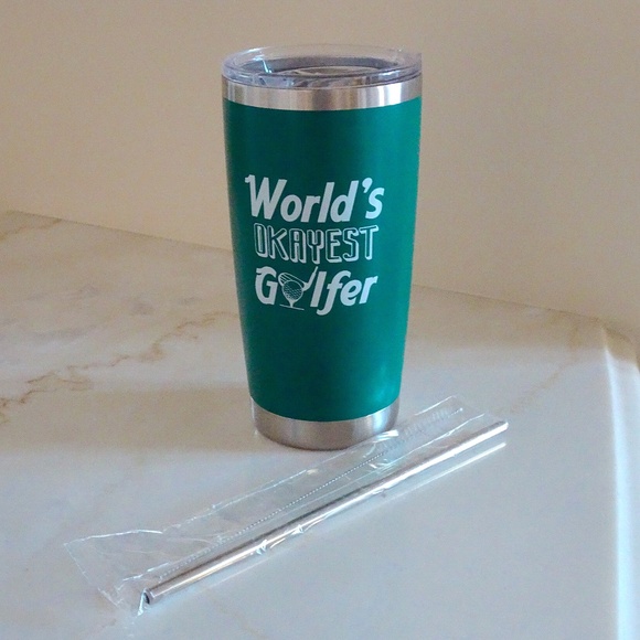 Other - World's Okayest Golfer Forest Green Tumbler w/ Metal Straw 20 oz - Gift For Him